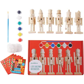 THE TWIDDLERS 6 Weihnachten Nussknacker aus Holz zum Selber Bemalen, 13cm - Malen Sie Ihr eigenes Soldatenset mit Aufklebern, Basteln Christbaumschmuck Hängende Deko - Farben Inklusive