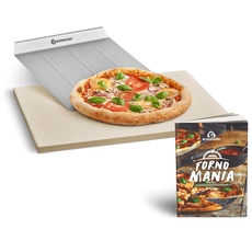 Bild Pizzastein und Pizzaschaufel für Gasgrill & Holzkohlegrill aus Cordierit und Edelstahl für Brot, Flammkuchen & Pizza, rechteckig - 45 x 35 x 1,5 cm