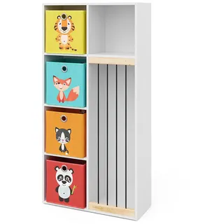 Vicco Kinderregal Marvin Weiß 72 x 143 cm mit 4 Faltboxen opt.1 , Holzwerkstoff , 6 Fächer , Rechteckig , 72x143x29.1 cm , Babymöbel & Kindermöbel, Babyzimmer, Babyregale & Kinderregale