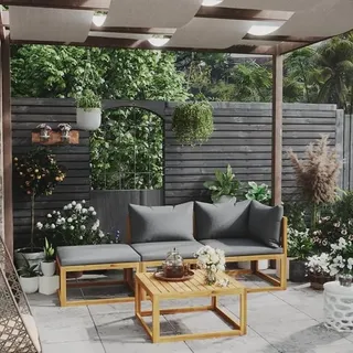 Gartensofa 3 Sitzer mit Tisch Balkonmöbel Keiner Balkon Lounge Sofa Outdoor Gartenlounge Holz Klein Couch Balkonlounge Loungemöbel Gartenmöbel Terrassenmöbel