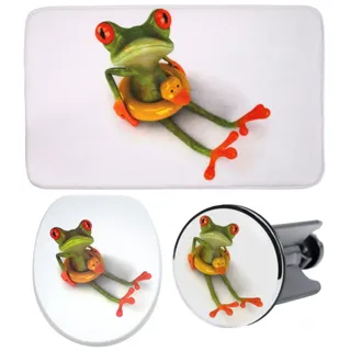 Sanilo Badaccessoire-Set »Froggy« bestehend aus WC-Sitz, Badteppich und Waschbeckenstöpsel, grün