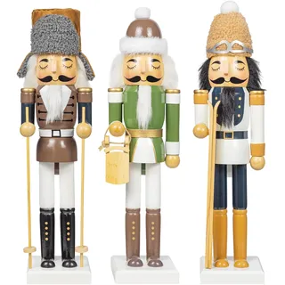 KI Store 3 Stuck 38cm Holz Weihnachten Nussknacker Figur Schlitten ski Schlittschuh Deko, Deko Nussknacker Figur für Zuhause Weihnachtsschmuck