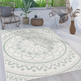 Outdoor Teppich wetterfest & robust Mandala Boho Design pflegeleicht flachgewebt Grösse 80x150 cm - Türkis