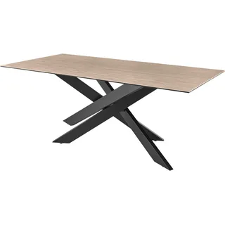 Esstisch "Baltimore", travertine beige, matt schwarz, travertine beige, B:200cm T:100cm, SET ONE BY MUSTERRING, Tische, Esstisch, Platte aus Glas-Keramik, Kreuzfuß in schwarz, Länge 200 cm