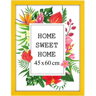 MG Design Gelb Bilderrahmen 45 x 60 cm – Aus echtem Holz mit Acrylglas, zum Aufhängen & Aufstellen, für Fotos, Poster & Puzzle