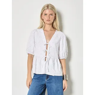 Blusentop APRICOT "Bluse aus Leinenmischung", Damen, Gr. S (36), weiß, gewebt, Obermaterial: 85% Viskose CV. 12% Leinen LI. 3% Baumwolle CO., uni, Elastische Bündchen, Blusen Blusentop, mit Stickerei