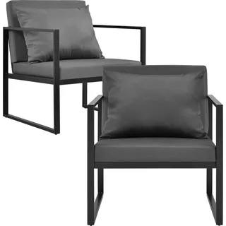 2x Gartenstuhl 70 x 60 x 60 cm Gartensessel 2er Set Outdoor Garten Lounge Sessel Schwarz/Dunkelgrau - Schwarz