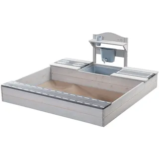 roba Sandkasten aus Holz mit integrierter Matschküche - FSC-zertifiziertes Massivholz - Sandkiste für Kinder ab 12 Monaten - Grau lasiert