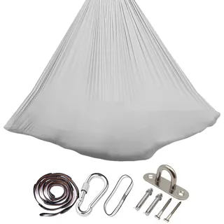 150x280 cm Aerial Yoga Hängematte Set, Anti-Gravity YogaSwing, 200 kg Tragfähigkeit, Nestschaukel für Indoor-Übungen, YogaHängematte, Yoga-Schaukel mit Beschlägen (Grau)