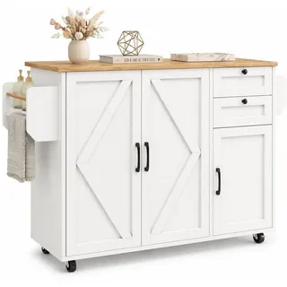 Stilvora Kücheninsel in Weiß Servierwagen mit Speicherraum und Snackregalen für Küche und Esszimmer, B120/T43.2/H92 cm , Metall, Holzwerkstoff , Rechteckig , 120x92x43.5 cm , Küchen, Küchenmöbel, Kücheninseln