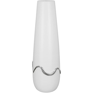 GILDE Deko Vase für Pampasgras - Keramikvase Kegelvase - Deko Wohnzimmer Geschenk für Frauen Geburtstag Muttertag - Farbe: Silber weiß mattHöhe 49 cm