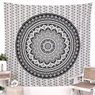 Hippie-Mandala-Wandbehang, Wandteppich, King-Size-Größe, 229 x 274 cm, schwarz, Boho-Elefant-Mandala, Wohnheim-Dekoration, Meditation, böhmische Baumwoll-Wandteppiche