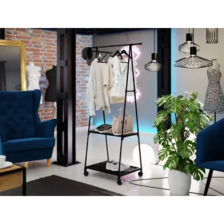 MIRJAN24 Kleiderständer auf Rollen Olazen, Modern Garderoben-Set, Standregal, Kompaktgarderobe (Schwarz) - Schwarz