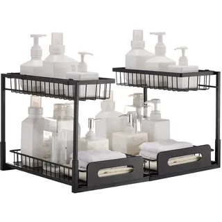 Vevor Ausziehbarer Spülschrank-Organizer mit 2 Ebenen unter Waschbecken Regal (27x36x28 cm) Gewürzregal Küchenregal ausziehbares Lagerregal Organizer 648x394x330 mm (Installationsgröße)