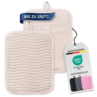 Bellphany 2er Set rutschfeste Silikon Topflappen - Topfhalter zum Kochen & Backen, hitzebeständig bis 250°C, Beige
