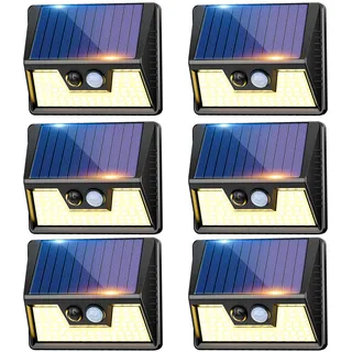 vighep Solarlampen für Außen mit Bewegungsmelder, 6 Stücke 3 Modi 3000K Warmweiß LED Superhelle Solarleuchten, IP65 Wasserdichte Solar Wandleuchte Aussen für Garten Hof Wand Stufen Deck Haustüren