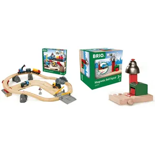 BRIO Bahn 33210 - Straßen & Schienen Steinverlade Set & World 33754 Magnetisches Glockensignal – Eisenbahnzubehör Holzeisenbahn – Kleinkinderspielzeug empfohlen für Kinder ab 3 Jahren