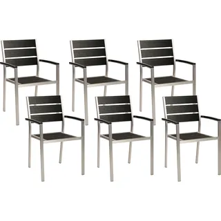 BELIANI Gartenstuhl 6er Set Schwarz Kunstholz und Aluminoum Stapelbar Modern Design Sitzmöbel Outdoor Terrasse Balkon Ausstattung Möbel - Schwarz, Silber