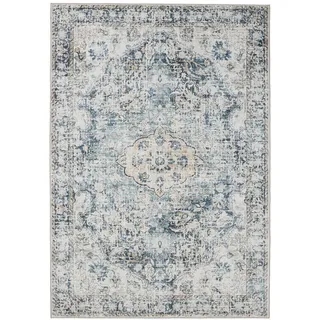 benuta Vintage-Teppich George waschbar 160x230 cm , Blau , Kunststoff , Vintage , Rechteckig , 160x230 cm , Oeko-Tex® Standard 100 , in verschiedenen Größen erhältlich, rutschfeste Unterfläche, waschbar , Teppiche und Böden, Teppiche, Vintageteppiche