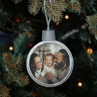 Weihnachtskugel mit Foto - Weihnachtskugeln personalisiert mit doppelseitig bedrucktem Foto, transparent und aus Kunststoff (1 Stück)