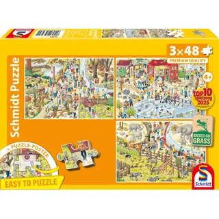 Schmidt Spiele 56582 Spaß im Zoo, 3x48 Teile Kinderpuzzle