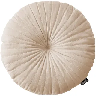 ROOM99 Milou Runde Kisse 45 cm Zierkisse Wurfkissen Dekokissen Plüschkissen Gefüllt Sofakissen für Sofa Bett Couch Pillow Wohnzimmer dekorative Velvet Samt Gesteppt Creme, 1 Stück