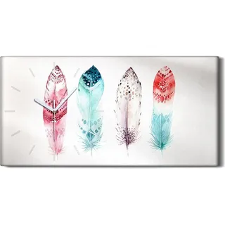 Küche Wohnzimmer Wand Leinwand Uhr Geräuschlos Kunstdruck 60x30 Art Boho Feder - weiße Hände - Weiß