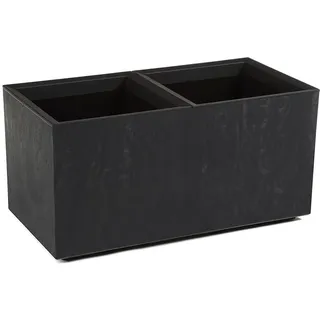 Kreher XL Pflanzkasten Karo Beton-Optik (72 L rechteckig, Anthrazit) | Aus robustem recyceltem Kunststoff, wetterfest für Balkon, Terrasse und Garten