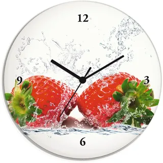 ARTland Wanduhr 30 cm Erdbeeren mit Spritzwasser rot