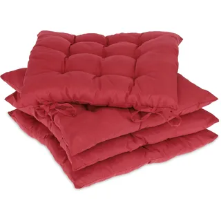 Relaxdays Stuhlkissen 4er Set, 38x38 cm, Sitzkissen mit Bändern, Indoor & Outdoor, Polyesterbezug, Stuhlpolster, rot