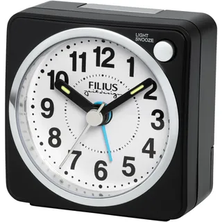 FILIUS zeitdesign Quarzwecker Wecker, Reisewecker, Schlafzimmer, Leuchtzeiger,schleichende Sekunde, schwarz