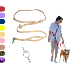 Good Dog Lab Leine 2,3 m | 2 Griffe – Verkehrsgriff | wasserdicht | multifunktionale Leine | lange Leine | freihändige Leine für Hunde | Crossbody-Leine | Leine für mittelgroße und große Hunde | beige