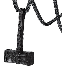 FaithHeart schwarz Wikinger Thors Hammer Anhänger Herren Jungen Halskette mit Mjönir Anhänger Wikinger Amulett Schmuck Beste Geschenk