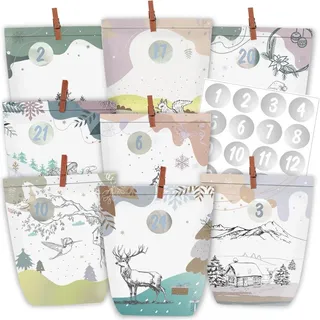 Adventskalender Tüten zum Befüllen 24 Weihnachtskalender Papiertüten Grün - Grün