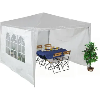 Relaxdays Seitenteile für Pavillon, 3er Set, 2x3 m, wasserdicht, Seitenwände mit Klettverschluss, PE, mit Fenster, weiß