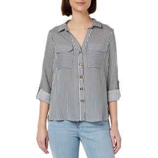 VERO MODA Damen Vmbumpy L/S Shirt New Noos Ptt Bluse, Snow White/Stripes:india Ink, S Petite EU