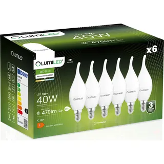 LUMILED BA35 E14 LED Lampe 5W (ersetzt 40W), 470 Lumen, Kerze Milch Glas Leuchtmittel in Kerzeform Windstoß 4000K tralweiß Birne Lampen 180° Grad Abstrahlwinkel LED Lampen Kerzenbirnen 6er-Pack