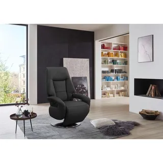 Sit & More Relaxsessel , Schwarz , Metall , Echtleder , Nappaleder , 74x111x77 cm , Goldenes M, Made in Europe, DGM-Klimapakt , Aufstehhilfe, Sitzfläche 360° drehbar, gepolsterte Armlehnen , Wohnzimmer, Sessel, Ledersessel