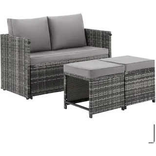 tectake 2-In-1-Rattanlounge-Set Monopoli, höhenverstellbare Tischfüße, grau , Grau , Kunststoff , Quadratisch , Gartenmöbel, Gartengarnituren, Gartenmöbel-Sets