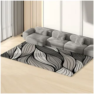 CLXRZM Grau Wohnzimmer Teppich Moderner, Faltbar 120x160cm Wellendesign Schlafzimmer rutschfest Teppiche, Waschbarer Weich Dekorationsteppich für Arbeitszimmer, Küche und Büro