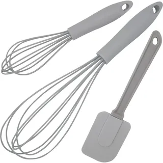 Linden Berg Schneebesen Set - 3-teiliges Küchenhelfer Set mit Teigschaber - Silikon beschichtet - ergonomisch - spülmaschinenfest - Grau - Grau