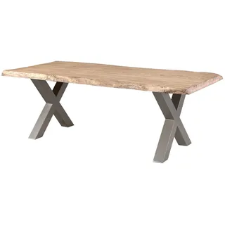 MASSIVMOEBEL24.DE Baumtisch Mango 220x100x77 beige lackiert / X-Beine silber matt FREEFORM 5 - Beige