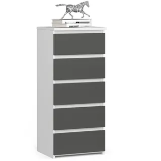 akord furniture factory Akord Kommode Weiß, 40 cm, 5 Schubladen, Front Graphitgrau B40 x H92 x T35 cm