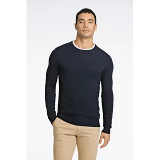 Strickpullover LINDBERGH, Herren, Gr. M, blau (navy), Strick, Obermaterial: 80% Viskose, 20% Nylon, bestickt, unifarben, slim fit hüftbedeckend, Rundhals, Bündchen, Pullover Strickpullover, mit Logo-Stickerei