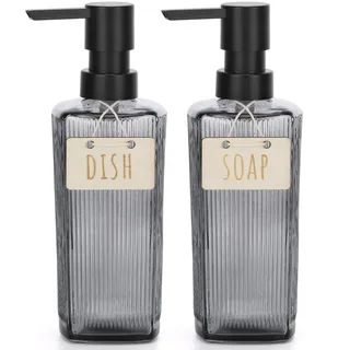 Segbeauty Spülmittelspender Küche, 2 Stück 350ml Seifenspender Grau, Pumpspender Glas, Soap Dispenser Kitchen, Seifenspender Vintage (Grau)