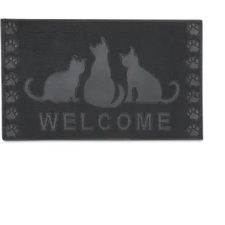 Relaxdays Fußmatte Gummi mit Katzen-Motiv Welcome als Fußabtreter Schmutzmatte rutschfest und witterungsbeständig bei Regen, Schnee als Türvorleger mit Katze HBT: ca. 0,5 x 75 x 45 cm, schwarz