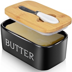 AISBUGUR Große Butterdose für 250g Butter, Butterdose mit Messer Keramik Butterdose Double-Layer-Silikon-Dichtung Butterdose mit Deckel, Gute Küche Geschenk (Schwarz)