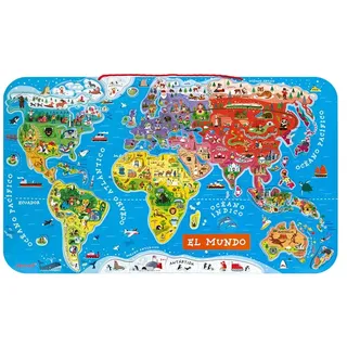 Janod J05503 Puzzle Magnetische Landkarte Die Welt aus Holz 92 Teile, Spanisch