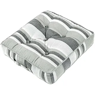 Homescapes Sitzkissen Morocco grau-weiß gestreift 40/40/8 cm , Hellgrau , Textil , Gestreift , Füllung: Polyester , Quadratisch , 40x8x40 cm , Oeko-Tex® Standard 100 , Heimtextilien, Wohntextilien, Kissen