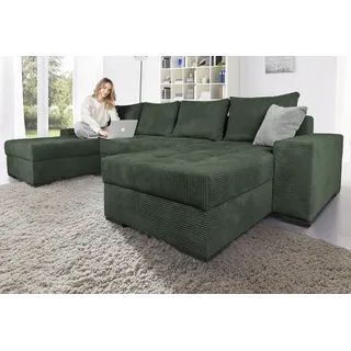 Collection AB Wohnlandschaft Cord 3-Sitzer Flaschengrün